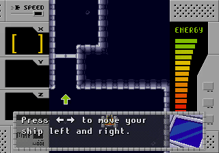 Video of the first training stage in the game. The thumbnail shows your ship in the training (tutorial) stage. Computer says: "press left right to move your ship left and right."